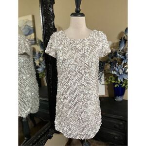 French Connection Snow Short Sleeve White Sequined Mini Dress Wedding Dress Size